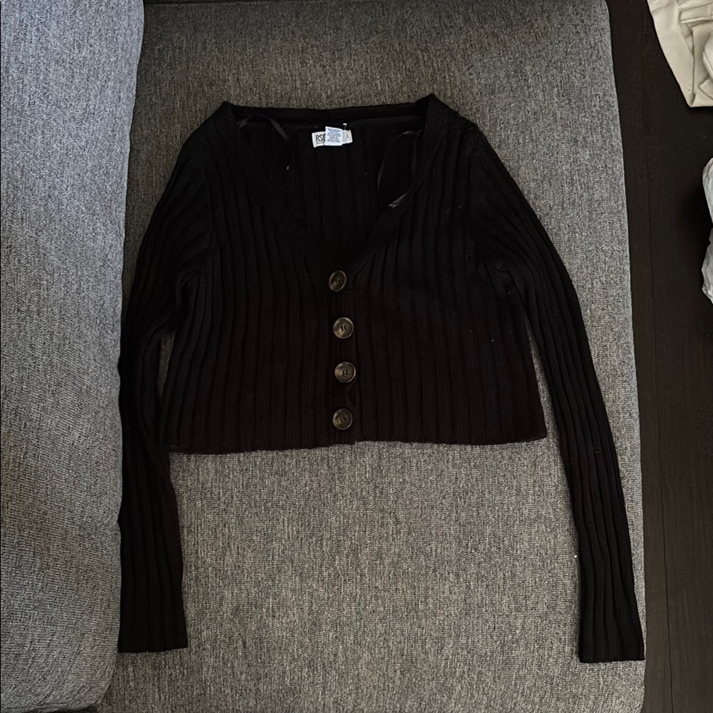 Black Ribbed Button-Up Sweater